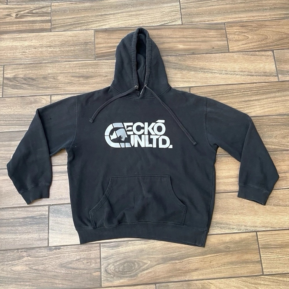 Ecko Unltd Hoodie Black Men's Large Graphic Pullover Streetwear Y2K